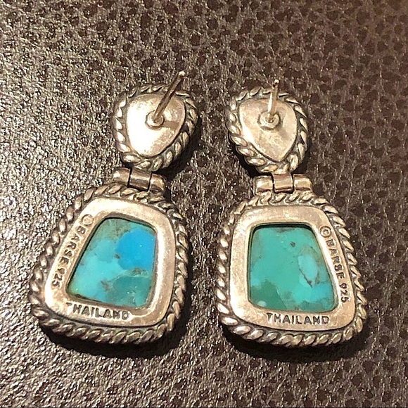 BARSE Sterling Silver Rope Edged Turquoise and Coral Drop Earrings - Picture 2 of 12